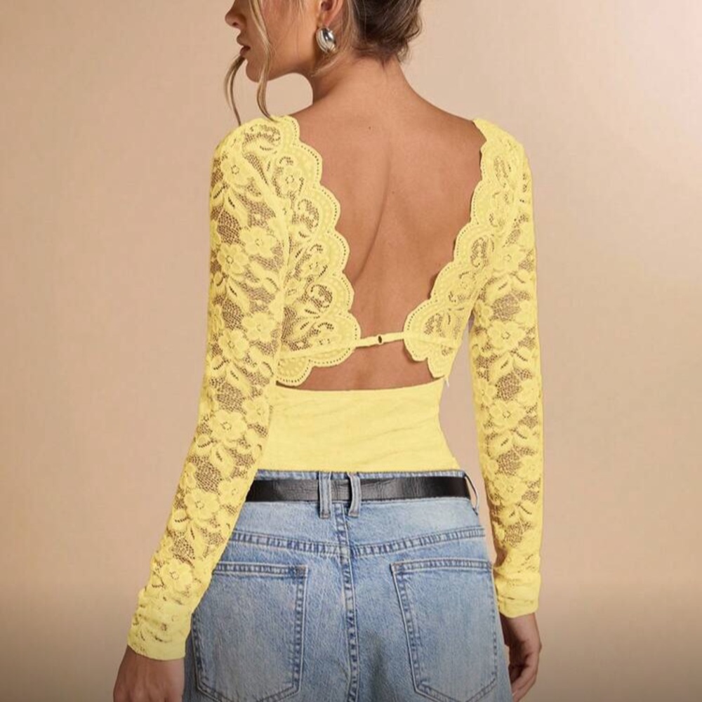 Boho Yellow Floral Lace Blouse - Picture 5 of 7